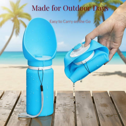Portable Dog Water Bottle, 19 oz/550 ml Collapsible Pet Travel Cup with Foldable Silicone Bowl, Food-Grade Silicone Water Dispenser for Walking, Hiking & Travel, Yellow (Blue)