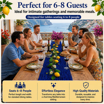 Amalfi Coast Inspired Lemon Party Decorations Set, Mediterranean Table Decor with Royal Blue Gauze Table Runner, 6.6 ft Lemon Garland, 20 Place Cards, 40 Paper Napkins for Summer Party Home Decor