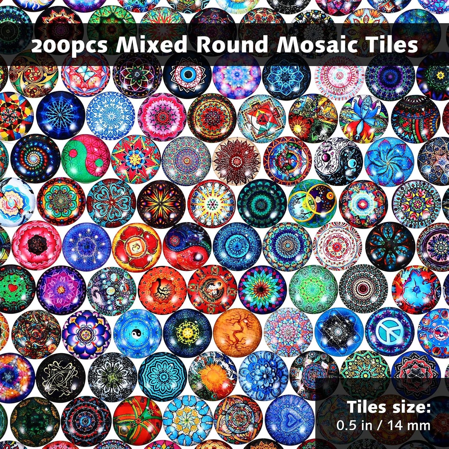 200pcs Mixed Mosaic Tiles Glass Mosaic Tile Assortment for DIY Crafts Crystal Mosaic Supplies 14mm