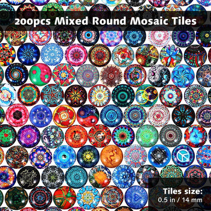 200pcs Mixed Mosaic Tiles Glass Mosaic Tile Assortment for DIY Crafts Crystal Mosaic Supplies 14mm