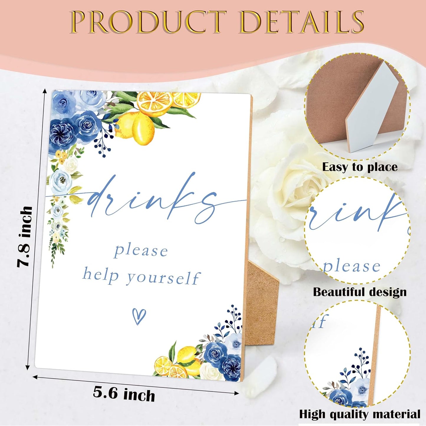 Floral Wedding Drinks Please Help Yourself Sign, Something Blue Bridal Shower Sign, Wooden Blue Lemon Bridal Shower Decorations, Engagement, Wedding Must Have for Reception and Ceremony, 32