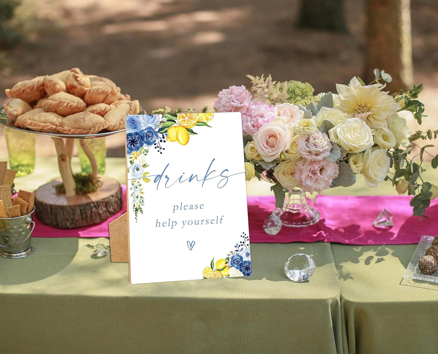 Floral Wedding Drinks Please Help Yourself Sign, Something Blue Bridal Shower Sign, Wooden Blue Lemon Bridal Shower Decorations, Engagement, Wedding Must Have for Reception and Ceremony, 32