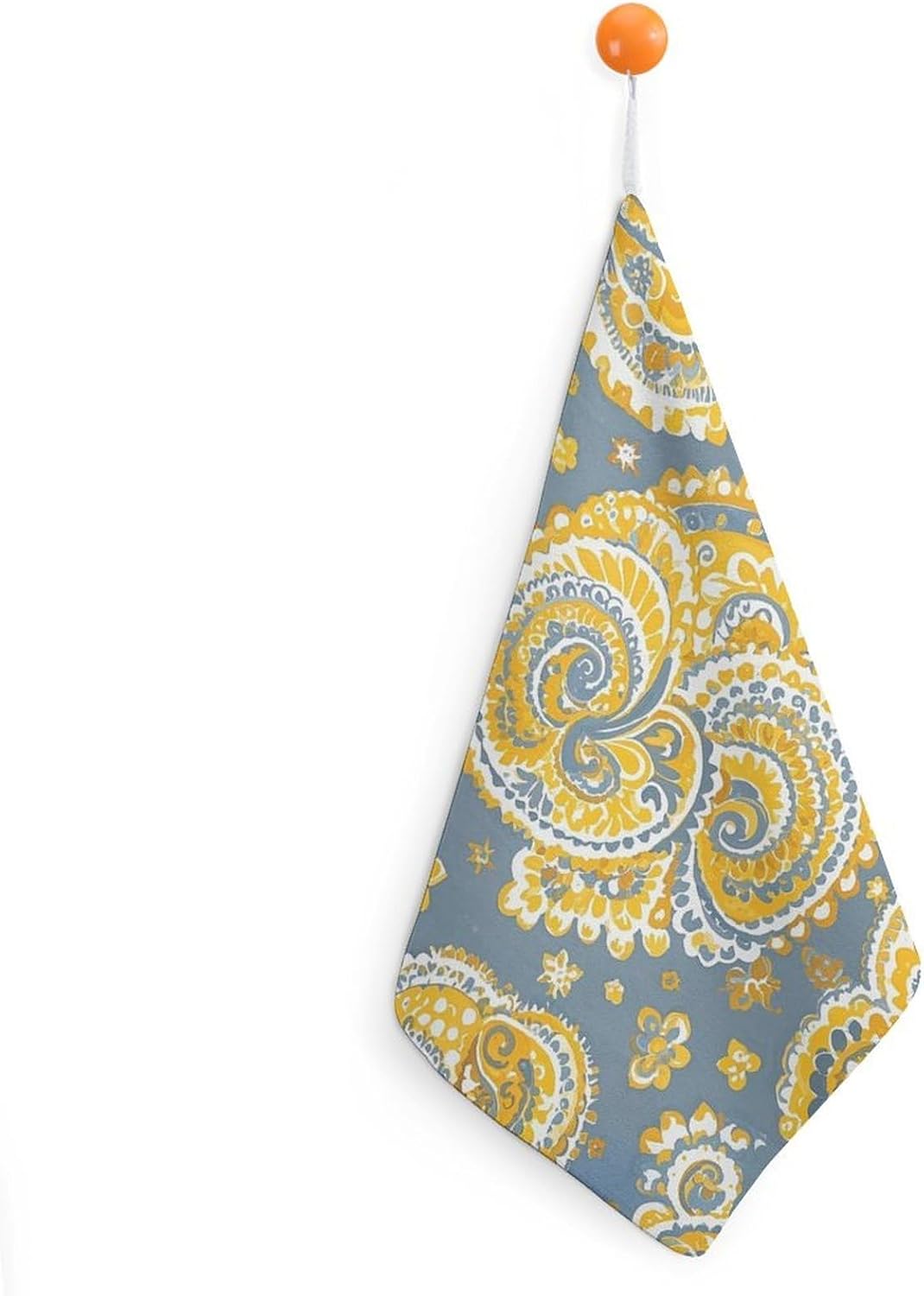 Yellow Paisley Pattern Kitchen Towels Set -1PCS Super Absorbent Hand Towels, Soft Face Towel Set with Hanging Loop Lightweight Quick Dry Microfiber Dish Towels for Yoga Camping Hotel Spa Travel