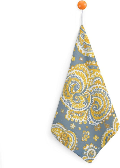 Yellow Paisley Pattern Kitchen Towels Set -1PCS Super Absorbent Hand Towels, Soft Face Towel Set with Hanging Loop Lightweight Quick Dry Microfiber Dish Towels for Yoga Camping Hotel Spa Travel