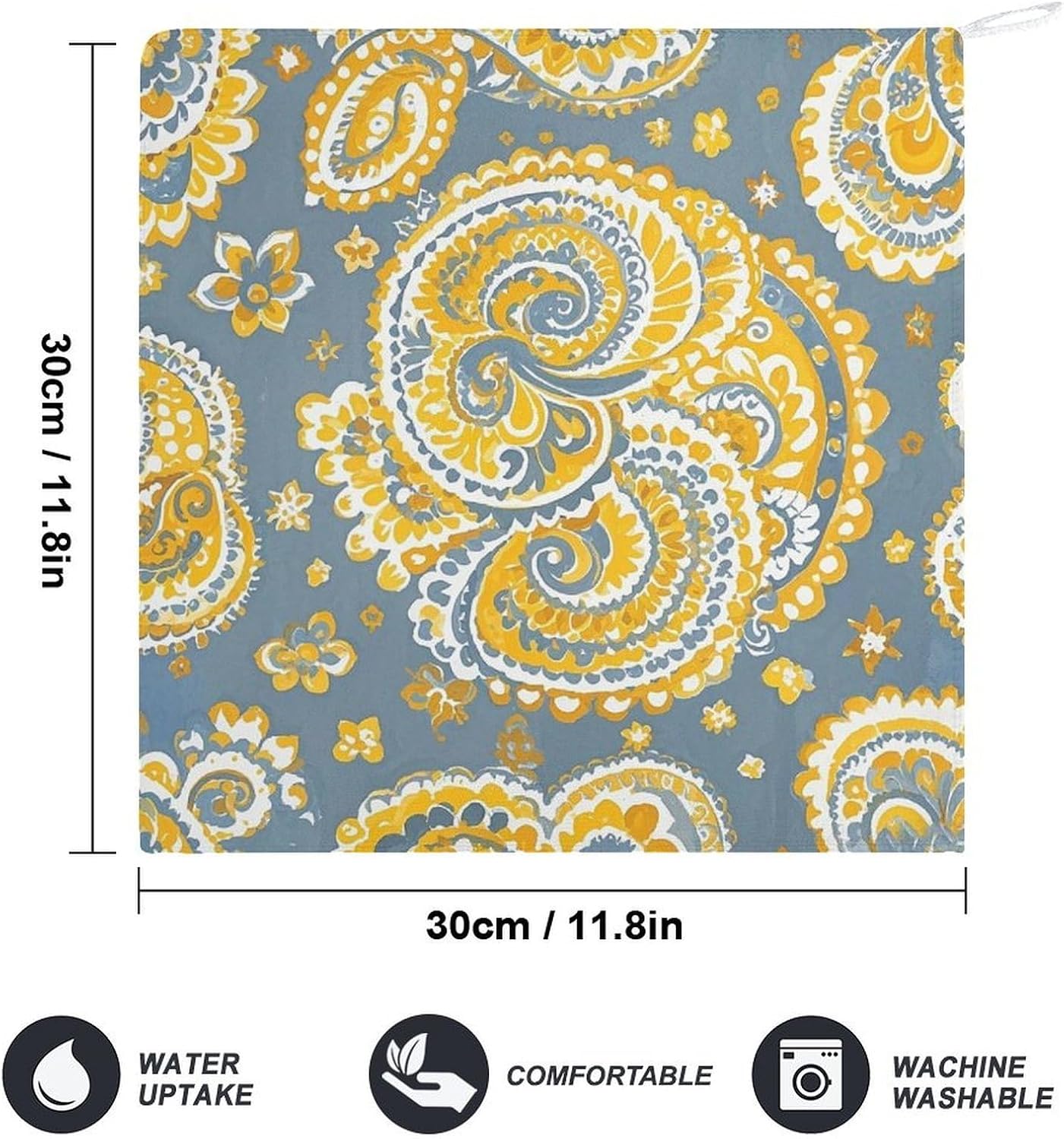 Yellow Paisley Pattern Kitchen Towels Set -1PCS Super Absorbent Hand Towels, Soft Face Towel Set with Hanging Loop Lightweight Quick Dry Microfiber Dish Towels for Yoga Camping Hotel Spa Travel