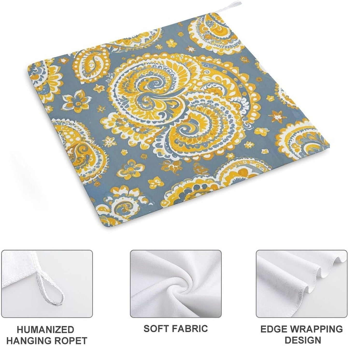 Yellow Paisley Pattern Kitchen Towels Set -1PCS Super Absorbent Hand Towels, Soft Face Towel Set with Hanging Loop Lightweight Quick Dry Microfiber Dish Towels for Yoga Camping Hotel Spa Travel