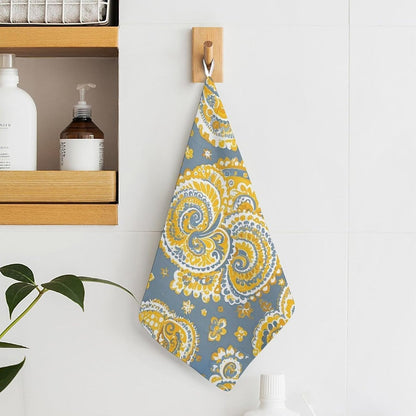 Yellow Paisley Pattern Kitchen Towels Set -1PCS Super Absorbent Hand Towels, Soft Face Towel Set with Hanging Loop Lightweight Quick Dry Microfiber Dish Towels for Yoga Camping Hotel Spa Travel