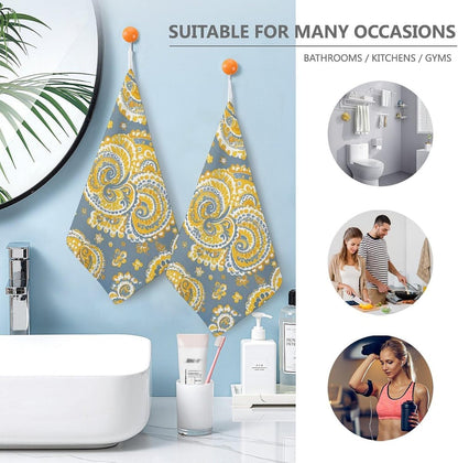Yellow Paisley Pattern Kitchen Towels Set -1PCS Super Absorbent Hand Towels, Soft Face Towel Set with Hanging Loop Lightweight Quick Dry Microfiber Dish Towels for Yoga Camping Hotel Spa Travel