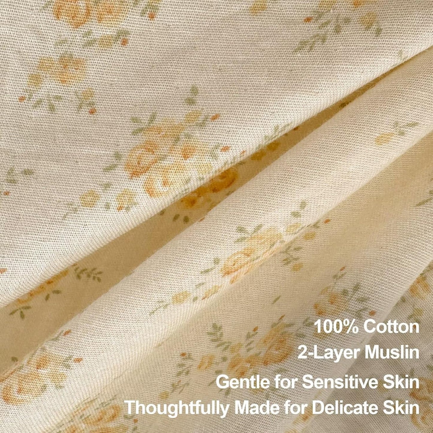 Full Size Duvet Cover 100% Muslin Cotton Healthy,Cute Yellow Flower 3 Pcs Bedding Set with Lace Ruffles,Lightweight Breathable Soft Comforter Cover with Zipper Ties for Teen Girls Kids 80"×90"