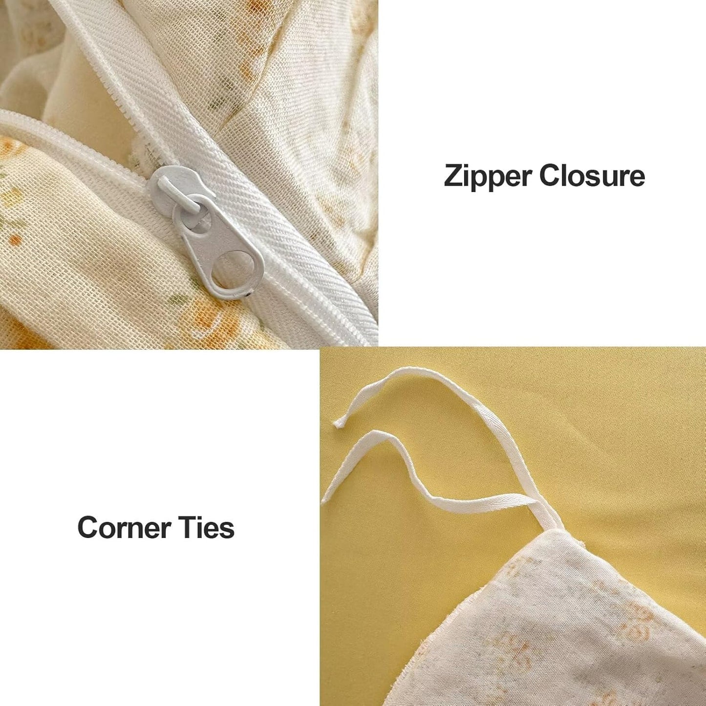 Full Size Duvet Cover 100% Muslin Cotton Healthy,Cute Yellow Flower 3 Pcs Bedding Set with Lace Ruffles,Lightweight Breathable Soft Comforter Cover with Zipper Ties for Teen Girls Kids 80"×90"