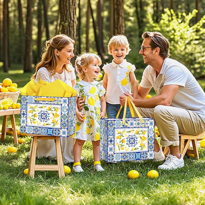 Blue Tiles Lemon Gift Bags Lemon Birthday Baby Bridal Shower Wedding Decorations Party Supplies Decor Favors with Wrapping Tissue Paper and Greeting Card Yellow Handles for Kids Boys Girls Men Women