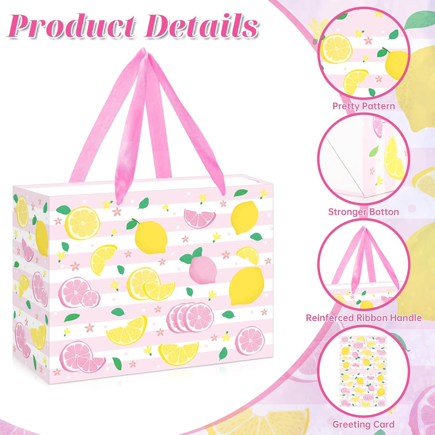 Blue Tiles Lemon Gift Bags Lemon Birthday Baby Bridal Shower Wedding Decorations Party Supplies Decor Favors with Wrapping Tissue Paper and Greeting Card Yellow Handles for Kids Boys Girls Men Women