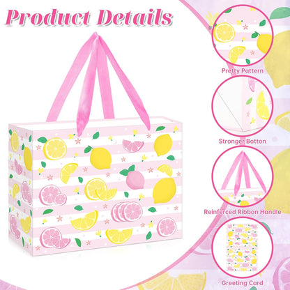 Blue Tiles Lemon Gift Bags Lemon Birthday Baby Bridal Shower Wedding Decorations Party Supplies Decor Favors with Wrapping Tissue Paper and Greeting Card Yellow Handles for Kids Boys Girls Men Women