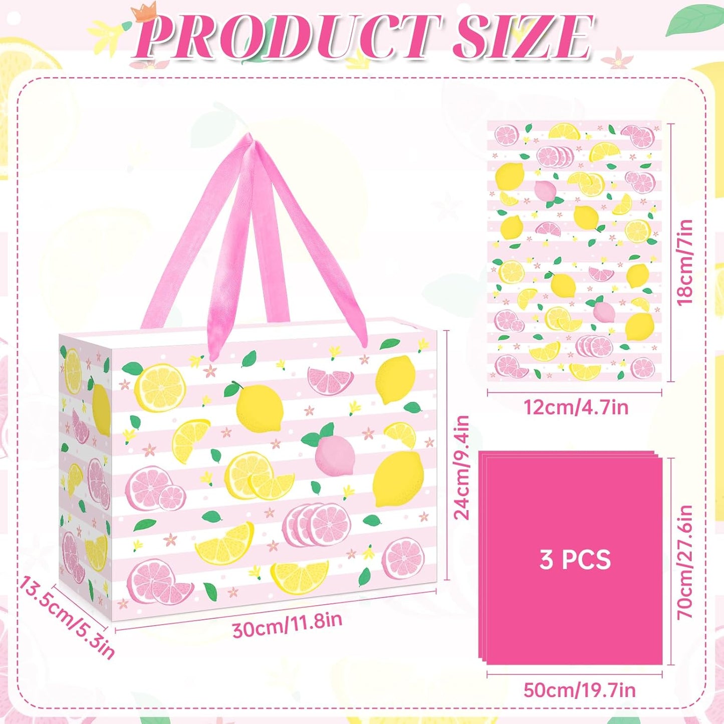 Blue Tiles Lemon Gift Bags Lemon Birthday Baby Bridal Shower Wedding Decorations Party Supplies Decor Favors with Wrapping Tissue Paper and Greeting Card Yellow Handles for Kids Boys Girls Men Women