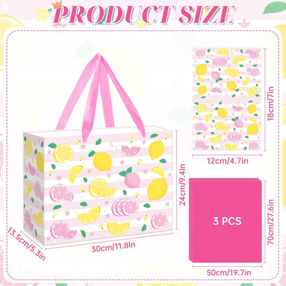 Blue Tiles Lemon Gift Bags Lemon Birthday Baby Bridal Shower Wedding Decorations Party Supplies Decor Favors with Wrapping Tissue Paper and Greeting Card Yellow Handles for Kids Boys Girls Men Women