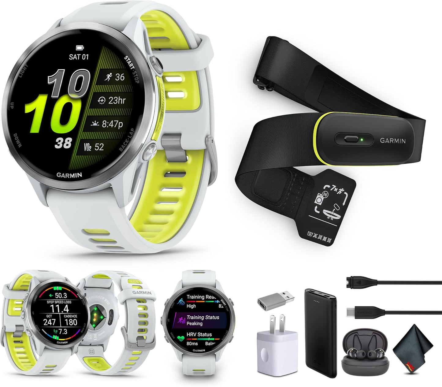 Forerunner 970 Smartwatch (Amp Yellow) + Access 600 M-XL Bundle | For Running, Training & Health | Men & Women | GPS Fitness Watch | Includes Access 600 Fitness Monitor M-XL + More