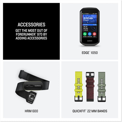 Forerunner 970 Smartwatch (Amp Yellow) + Access 600 M-XL Bundle | For Running, Training & Health | Men & Women | GPS Fitness Watch | Includes Access 600 Fitness Monitor M-XL + More