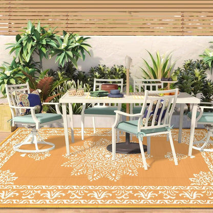 Outdoor Rug 9x12 Ft, Waterproof Plastic Straw Patio Rug, Reversible Backyard Carpet UV Resistant Portable RV Mat, Large Indoor Outdoor Rug for Patio, Porch, Deck, Balcony, Orange Yellow