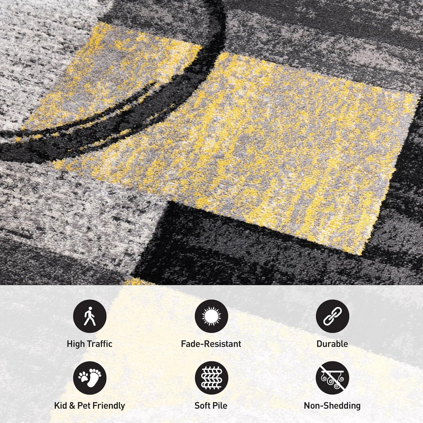 Contemporary Abstract Circle Design Soft Area Rug 6' 6" Round Yellow
