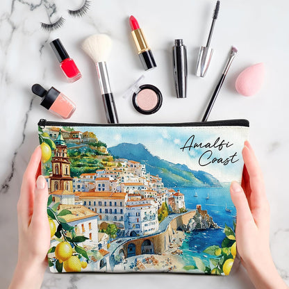 Lemon Gifts Makeup Bag - 4 Pcs Amalfi Coast Cosmetic Bags Set | Aesthetic Toiletry Pouch Italy Travel Essentials Graduation Party Birthday Gift for Women Girls Mom Daughter Friends