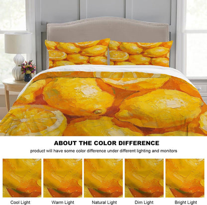 Lemons Citrus Fruit Twin Size 100% Cotton Duvet Cover Sets, Vibrant Lemon Oil Painting Bedding Set with Zipper Closure Corner Ties, 3 Pieces (1 Cover + 2 Pillowcases No Comforter)
