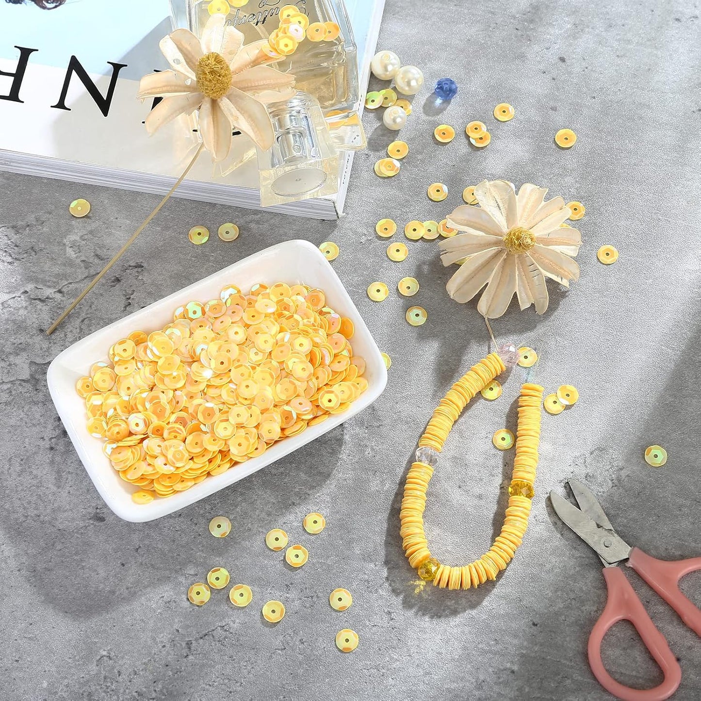 2800 Pcs 6MM Loose Sequins, Small Cup Sequins for Crafts, Yellow | Iridescent Spangles for Sewing, For Sewing Embroidery, Crafts, Wedding Christmas Easter Decorations