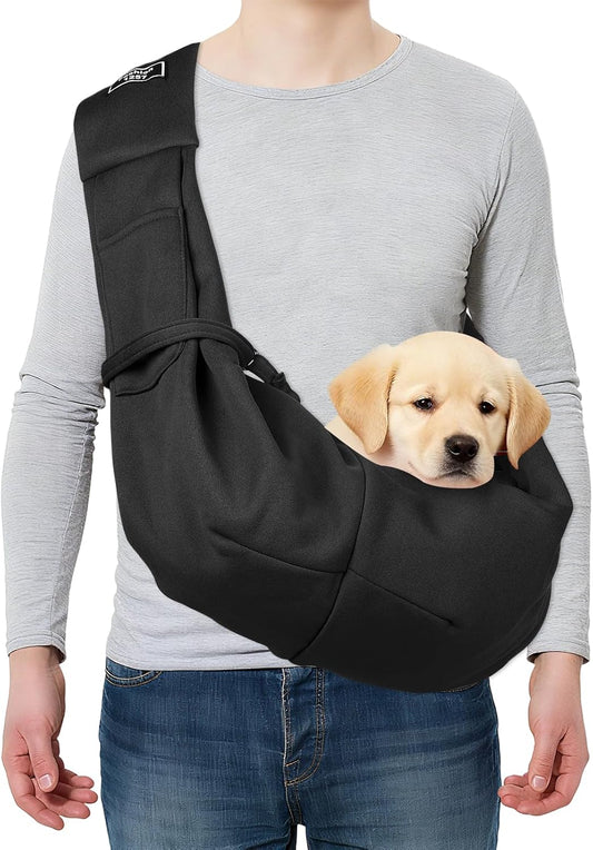 Pet Sling Carrier for Small Dogs and Cats Up to 16.5 Lbs, Hand-Free Reversible Dog Sling Carrier with Pocket, (Yellow, 1 Pcs) Intended for Hiking/Camping/Traveling