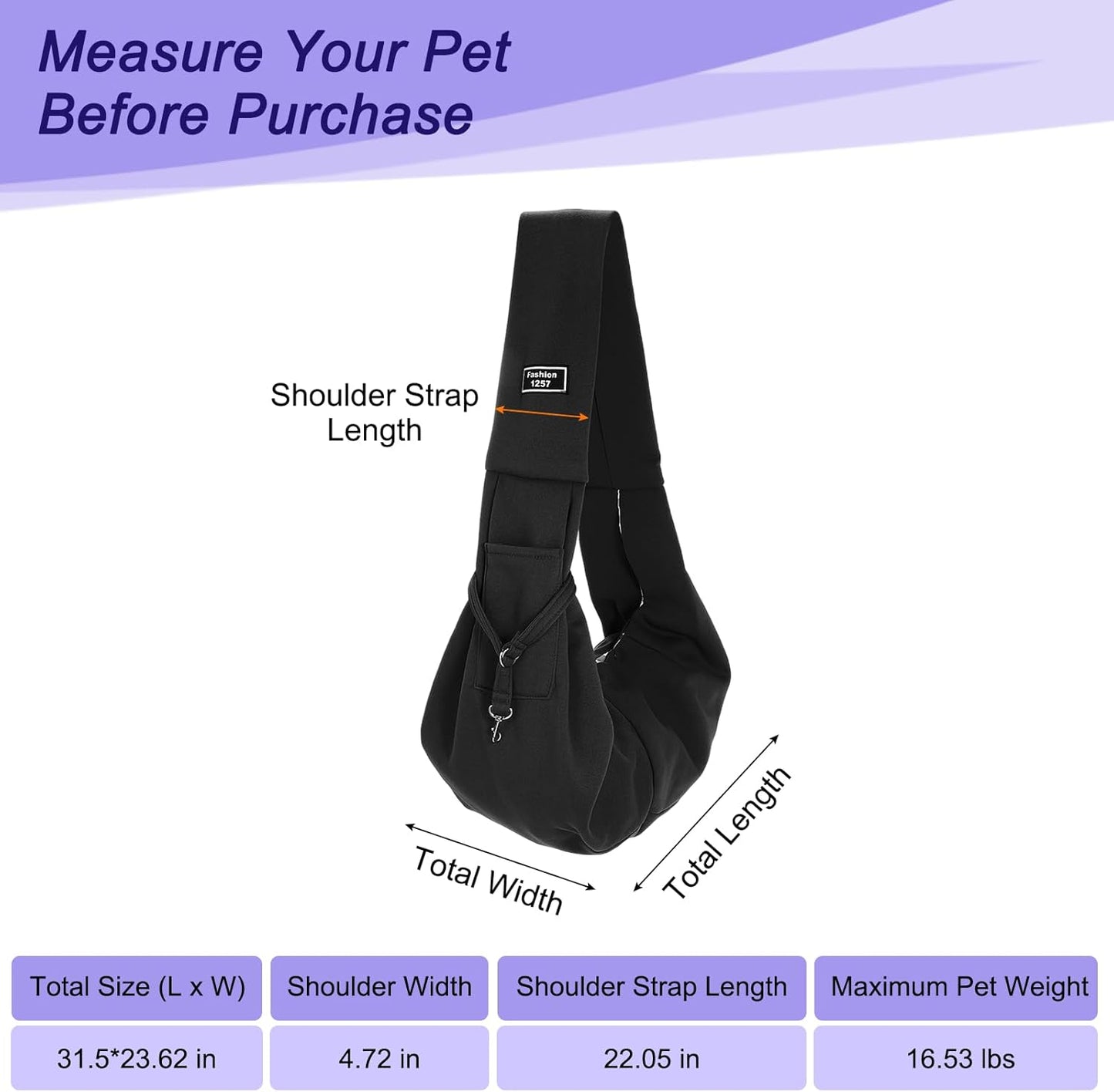 Pet Sling Carrier for Small Dogs and Cats Up to 16.5 Lbs, Hand-Free Reversible Dog Sling Carrier with Pocket, (Yellow, 1 Pcs) Intended for Hiking/Camping/Traveling