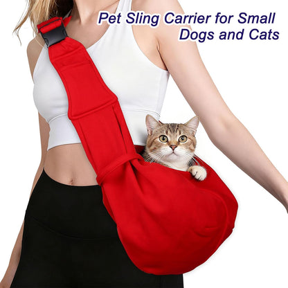Pet Sling Carrier for Small Dogs and Cats Up to 16.5 Lbs, Hand-Free Reversible Dog Sling Carrier with Pocket, (Yellow, 1 Pcs) Intended for Hiking/Camping/Traveling