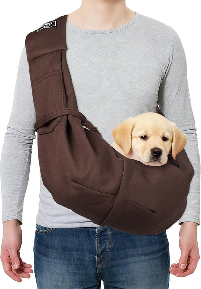 Pet Sling Carrier for Small Dogs and Cats Up to 16.5 Lbs, Hand-Free Reversible Dog Sling Carrier with Pocket, (Yellow, 1 Pcs) Intended for Hiking/Camping/Traveling