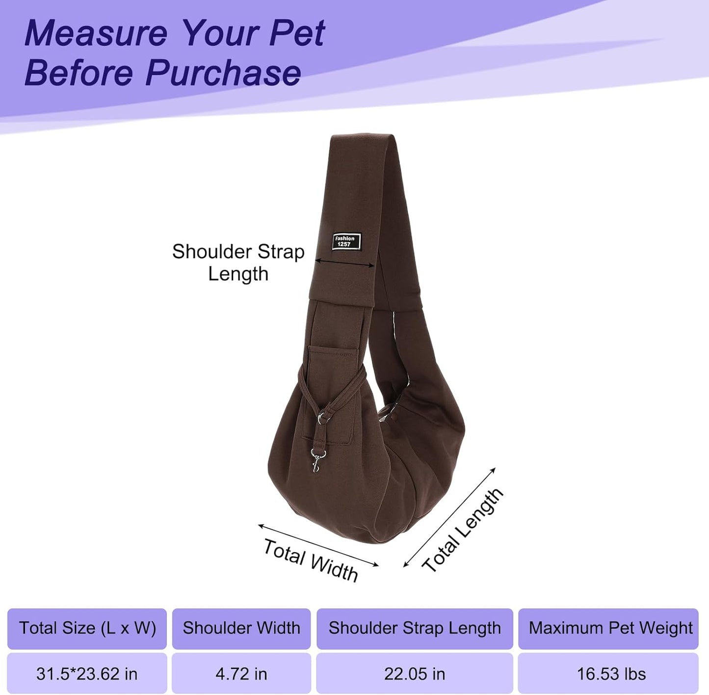 Pet Sling Carrier for Small Dogs and Cats Up to 16.5 Lbs, Hand-Free Reversible Dog Sling Carrier with Pocket, (Yellow, 1 Pcs) Intended for Hiking/Camping/Traveling
