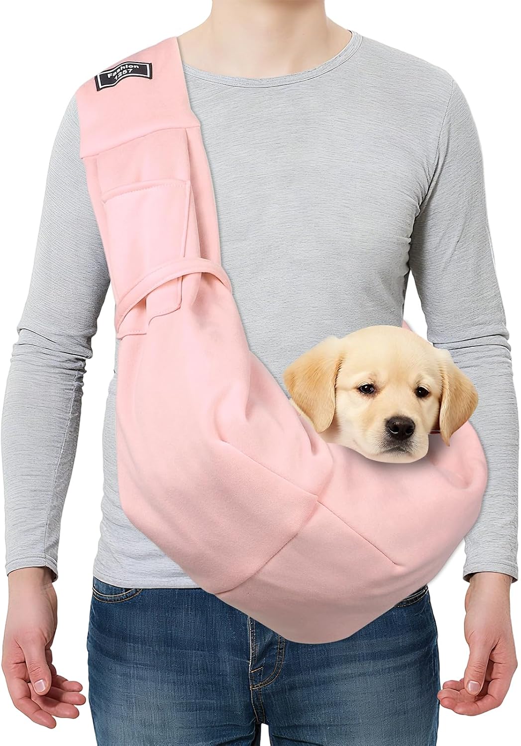 Pet Sling Carrier for Small Dogs and Cats Up to 16.5 Lbs, Hand-Free Reversible Dog Sling Carrier with Pocket, (Yellow, 1 Pcs) Intended for Hiking/Camping/Traveling
