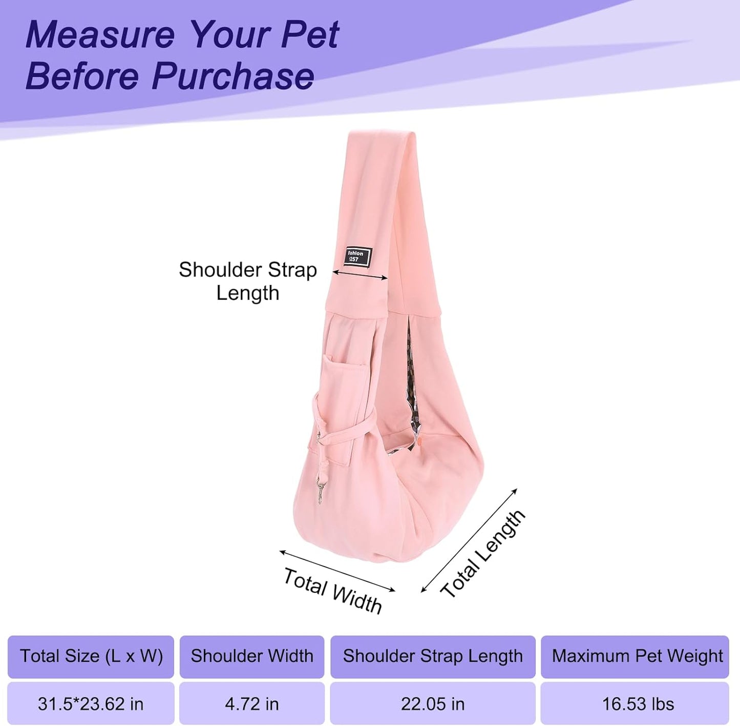 Pet Sling Carrier for Small Dogs and Cats Up to 16.5 Lbs, Hand-Free Reversible Dog Sling Carrier with Pocket, (Yellow, 1 Pcs) Intended for Hiking/Camping/Traveling