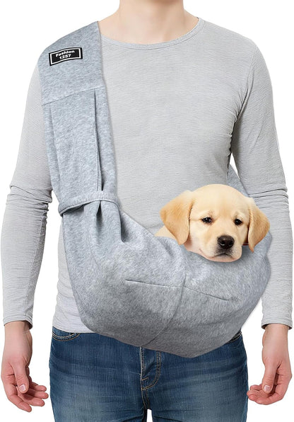Pet Sling Carrier for Small Dogs and Cats Up to 16.5 Lbs, Hand-Free Reversible Dog Sling Carrier with Pocket, (Yellow, 1 Pcs) Intended for Hiking/Camping/Traveling