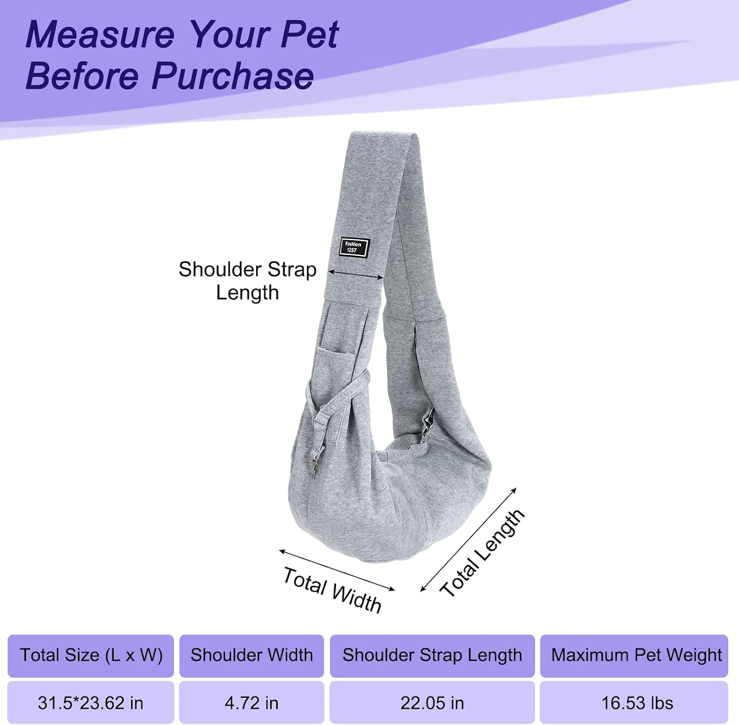 Pet Sling Carrier for Small Dogs and Cats Up to 16.5 Lbs, Hand-Free Reversible Dog Sling Carrier with Pocket, (Yellow, 1 Pcs) Intended for Hiking/Camping/Traveling