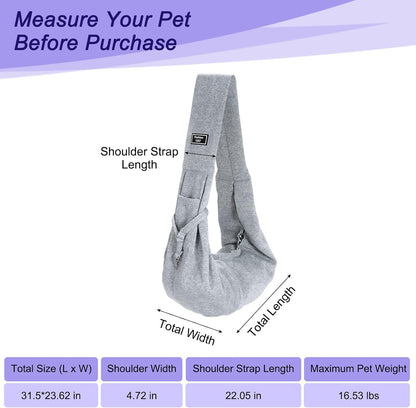 Pet Sling Carrier for Small Dogs and Cats Up to 16.5 Lbs, Hand-Free Reversible Dog Sling Carrier with Pocket, (Yellow, 1 Pcs) Intended for Hiking/Camping/Traveling