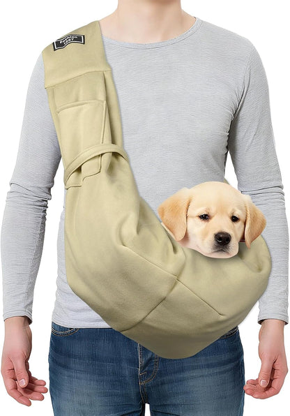 Pet Sling Carrier for Small Dogs and Cats Up to 16.5 Lbs, Hand-Free Reversible Dog Sling Carrier with Pocket, (Yellow, 1 Pcs) Intended for Hiking/Camping/Traveling