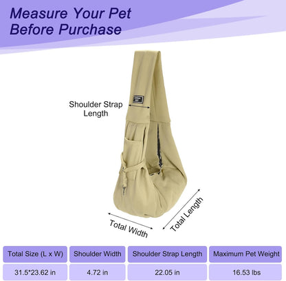 Pet Sling Carrier for Small Dogs and Cats Up to 16.5 Lbs, Hand-Free Reversible Dog Sling Carrier with Pocket, (Yellow, 1 Pcs) Intended for Hiking/Camping/Traveling