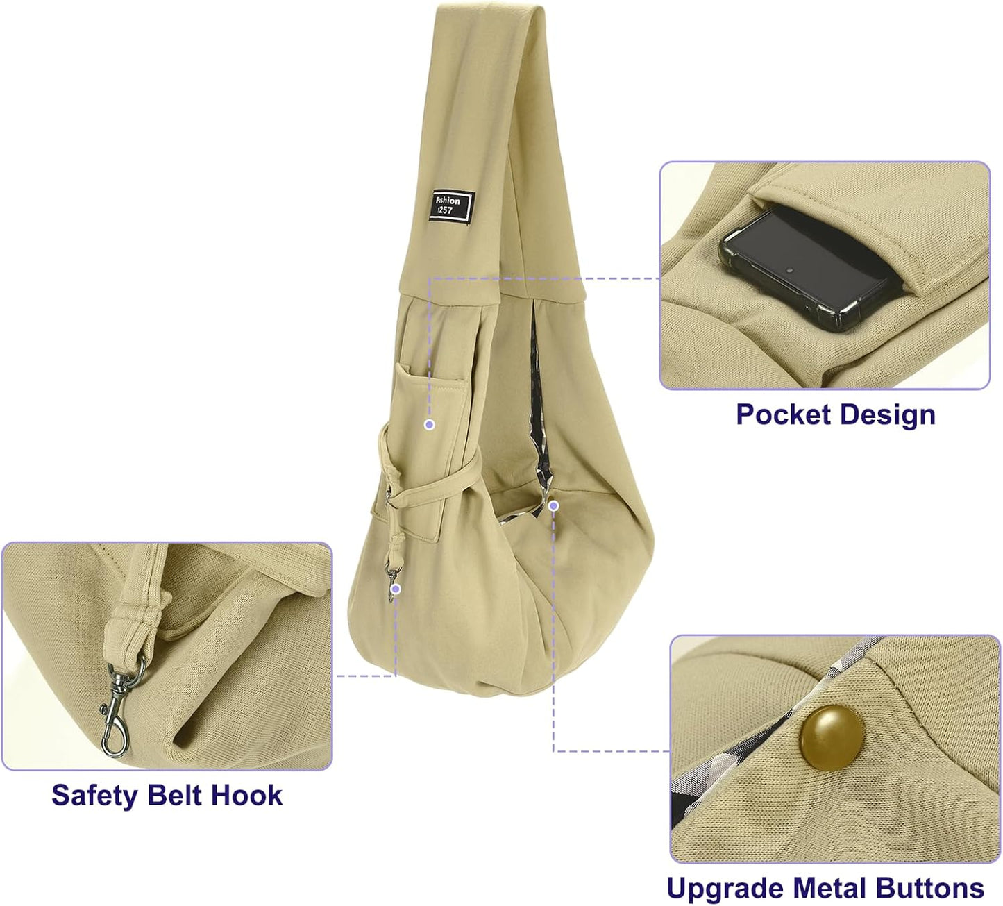 Pet Sling Carrier for Small Dogs and Cats Up to 16.5 Lbs, Hand-Free Reversible Dog Sling Carrier with Pocket, (Yellow, 1 Pcs) Intended for Hiking/Camping/Traveling
