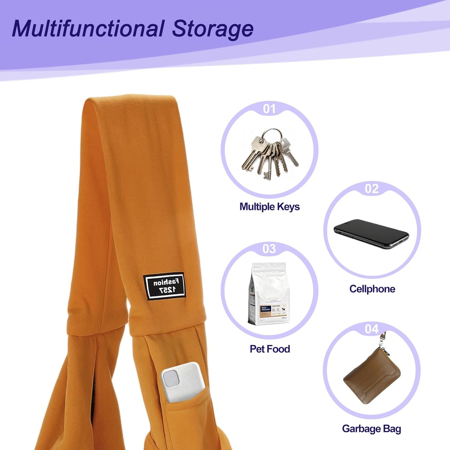 Pet Sling Carrier for Small Dogs and Cats Up to 16.5 Lbs, Hand-Free Reversible Dog Sling Carrier with Pocket, (Yellow, 1 Pcs) Intended for Hiking/Camping/Traveling