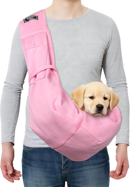 Pet Sling Carrier for Small Dogs and Cats Up to 16.5 Lbs, Hand-Free Reversible Dog Sling Carrier with Pocket, (Yellow, 1 Pcs) Intended for Hiking/Camping/Traveling