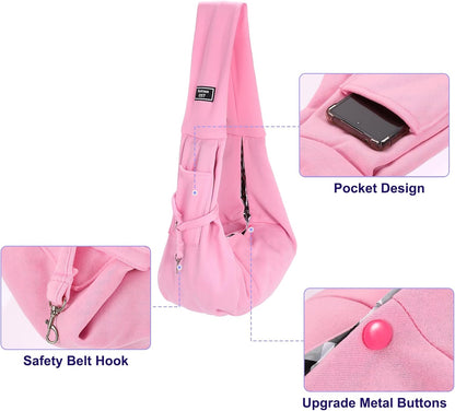 Pet Sling Carrier for Small Dogs and Cats Up to 16.5 Lbs, Hand-Free Reversible Dog Sling Carrier with Pocket, (Yellow, 1 Pcs) Intended for Hiking/Camping/Traveling