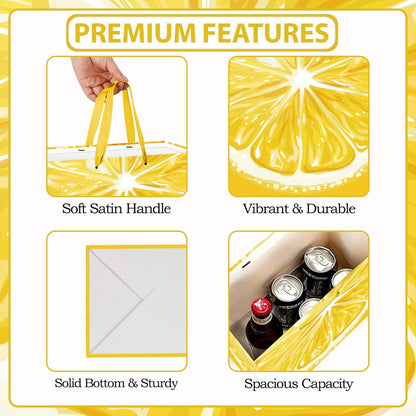 Lemon Gift Bag Set Citrus Summer Fruit Themed All-in-One Gift Wrapping Kit with Greeting Card, Sticker, Envelope and Tissue Paper for Lemon Lovers, Summer Birthday, Bridal Shower Party Favors Decor