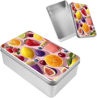Decorative Metal Tin Box with Art Pattern Lid, Small Gift Container, Summer Fruit Lemon Pattern Stylish Art Print Custom Pictures & Gift Ready Smooth Edges & Anti-Dent Metal Compact Size
