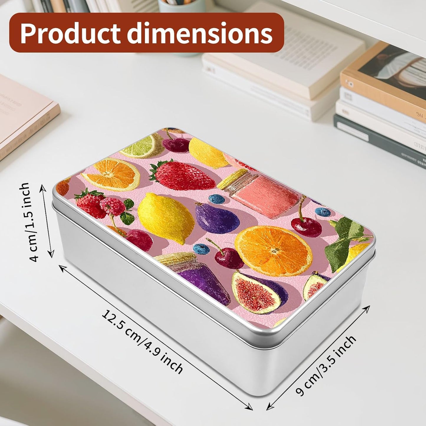 Decorative Metal Tin Box with Art Pattern Lid, Small Gift Container, Summer Fruit Lemon Pattern Stylish Art Print Custom Pictures & Gift Ready Smooth Edges & Anti-Dent Metal Compact Size