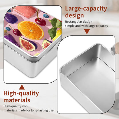 Decorative Metal Tin Box with Art Pattern Lid, Small Gift Container, Summer Fruit Lemon Pattern Stylish Art Print Custom Pictures & Gift Ready Smooth Edges & Anti-Dent Metal Compact Size