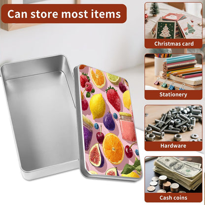 Decorative Metal Tin Box with Art Pattern Lid, Small Gift Container, Summer Fruit Lemon Pattern Stylish Art Print Custom Pictures & Gift Ready Smooth Edges & Anti-Dent Metal Compact Size