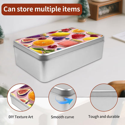 Decorative Metal Tin Box with Art Pattern Lid, Small Gift Container, Summer Fruit Lemon Pattern Stylish Art Print Custom Pictures & Gift Ready Smooth Edges & Anti-Dent Metal Compact Size