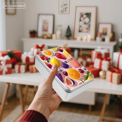 Decorative Metal Tin Box with Art Pattern Lid, Small Gift Container, Summer Fruit Lemon Pattern Stylish Art Print Custom Pictures & Gift Ready Smooth Edges & Anti-Dent Metal Compact Size