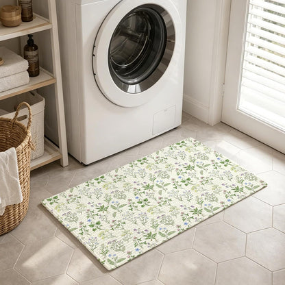 Front Door Mat Indoor Outdoor Country Seamless Floral Leaves Non-Slip Doormat Low Profile Patio Porch Entryway Rug 16x24in Summer Plant on Light Yellow